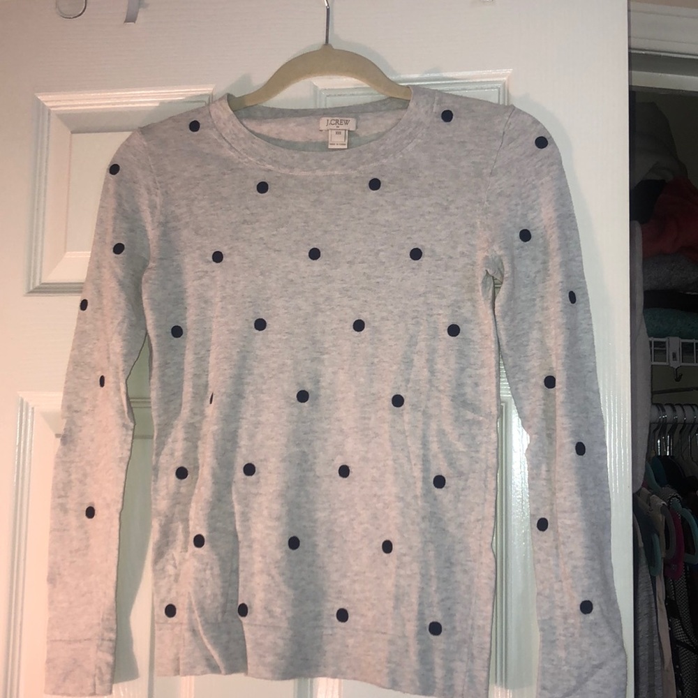 J Crew Gray and Navy Polka Dot Sweater